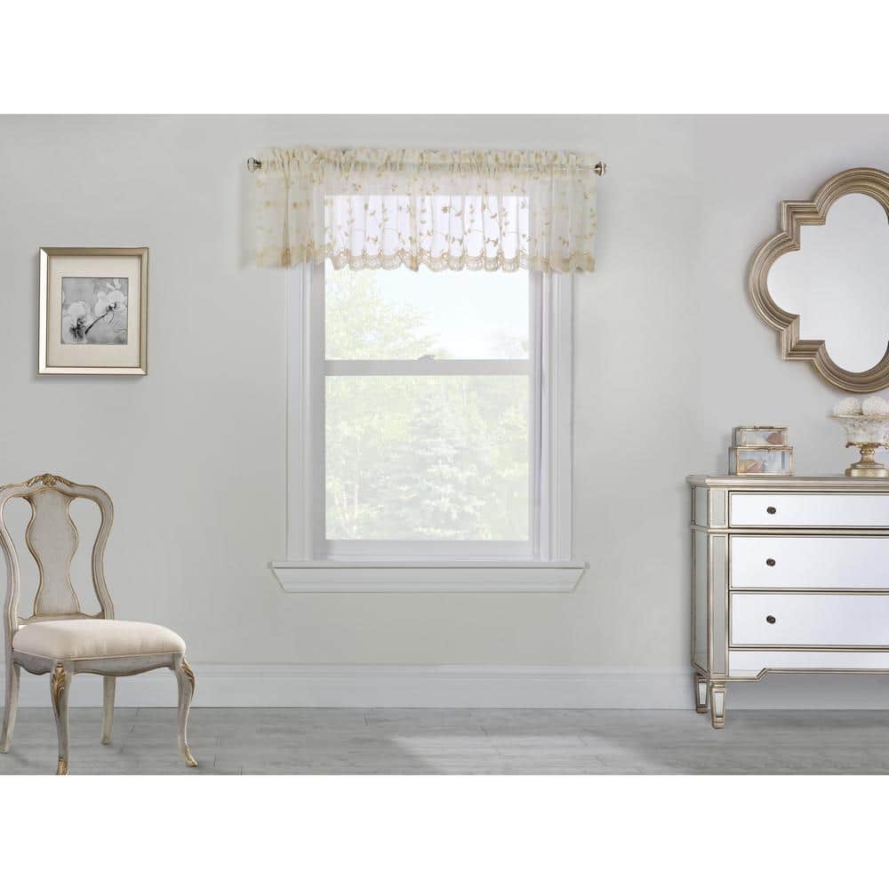 Grandeur Cream Embroidered Sheer Rod Pocket Valance