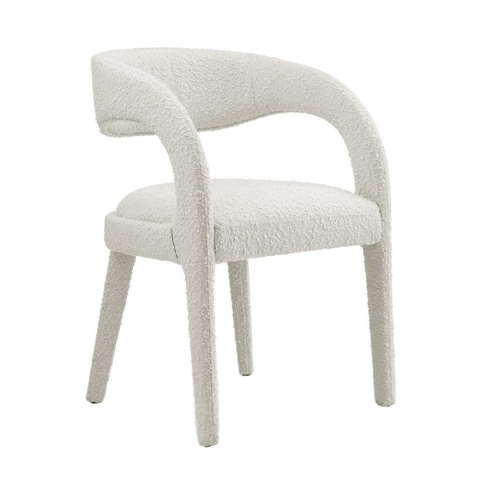 Ivory Boucle Upholstered Low Back Dining Chair Set
