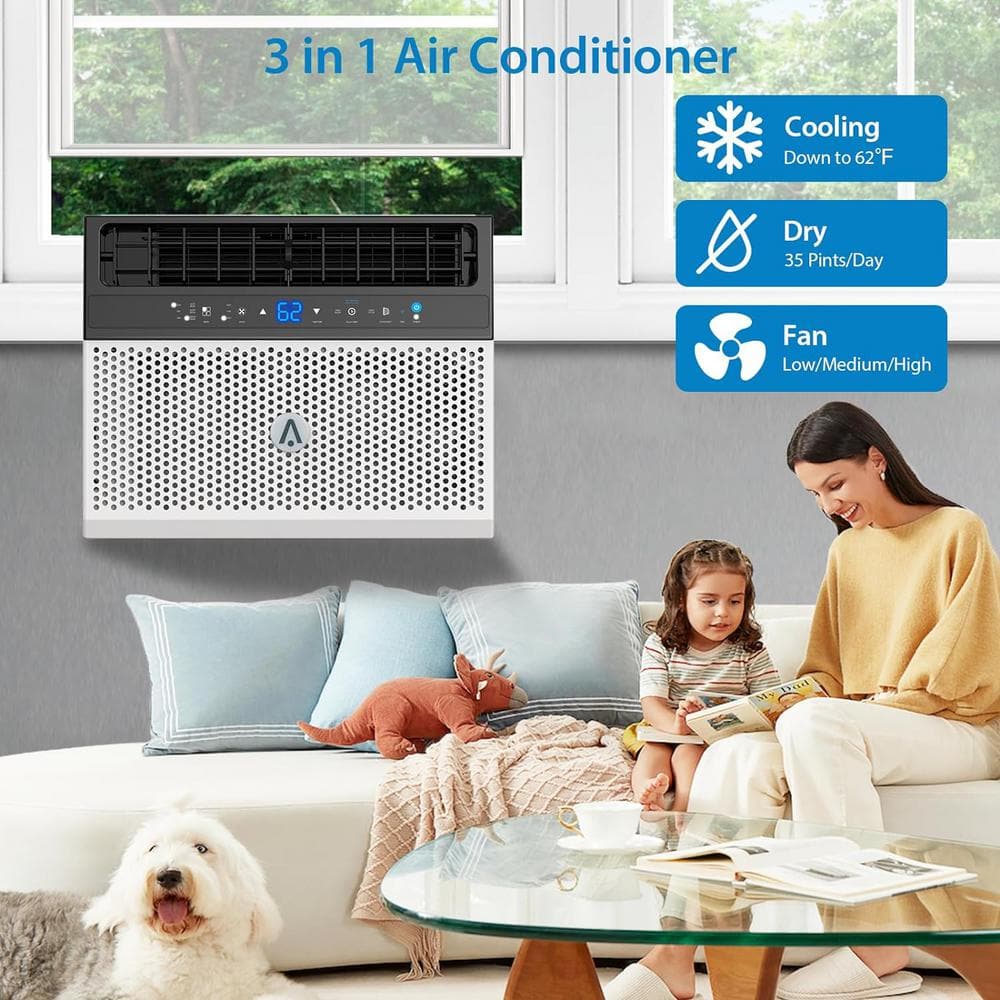 8000 BTU White Window Air Conditioner with Remote and WiFi