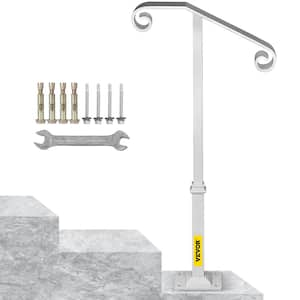 Single Post Handrail 38.8 in. H x 20.5 in. W White Wrought Iron Stair Railing Kit Post Mount Step Grab Supports