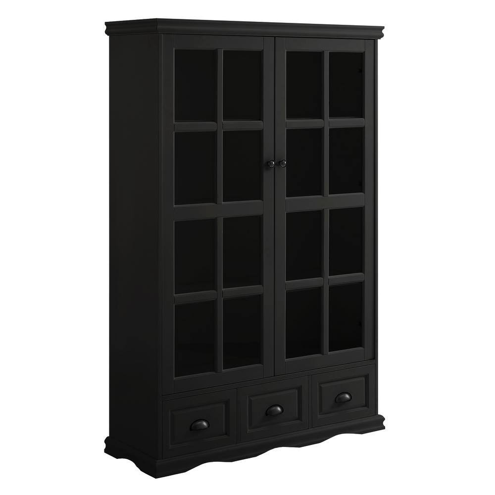 40.16 in. W x 14 in. D x 60 in. H Black Wood Linen with Glass