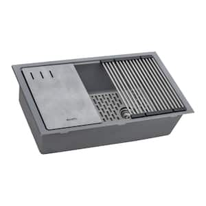 EpiStage Urban Gray Granite Composite 33 in. Single Bowl Undermount Workstation Kitchen Sink