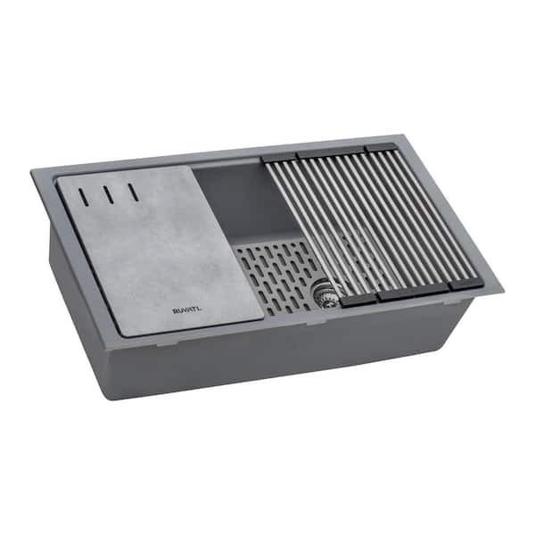 Ruvati epiStage 33 in. Undermount SIngle Bowl Workstation Kitchen Sink in Urban Gray Granite Composite with Offset Drain