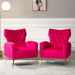 Brion Modern Fushia Velvet Button Tufted Comfy Wingback Armchair with Metal Legs (Set of 2)