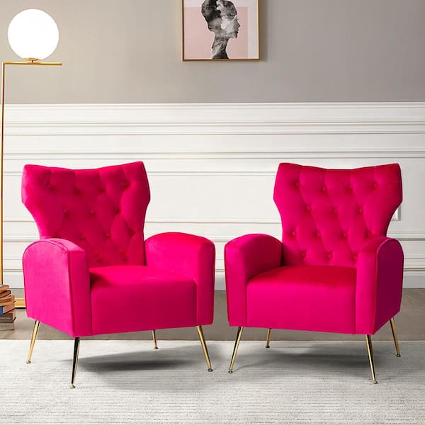 JAYDEN CREATION Brion Modern Fushia Velvet Button Tufted Comfy Wingback ...