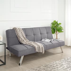 Gray Modern Futon Sofa Bed - Convertible Futon with Linen Fabric for Premium Comfort, Stylish & Durable.