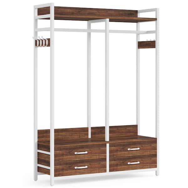 TRIBESIGNS WAY TO ORIGIN Carmalita White Brown Wood 47.2 in. W Armoire Closet Organizer Hanging Rod Garment Shelves 4 Drawers 8 Hooks Rack