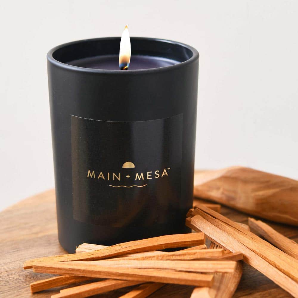 Sandalwood Cream Black Glass Soy Candle, 9.3 oz