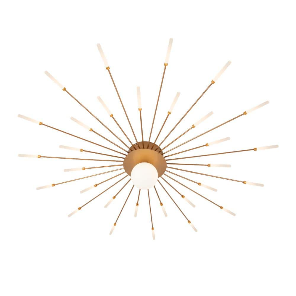 OUKANING 50.39 in. 30-Light Gold Modern Firework LED Semi-Flush Mount ...