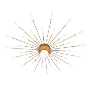 50.39 in. 30-Light Gold Modern Firework LED Semi-Flush Mount Ceiling Light for Living Room Bedroom