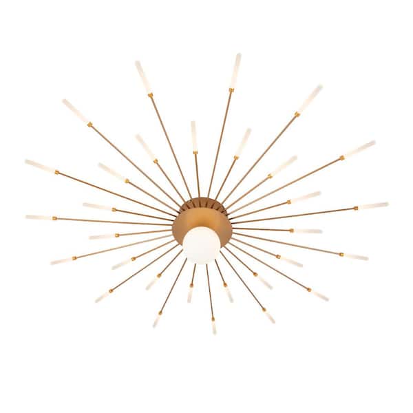 OUKANING 50.39 in. 30-Light Gold Modern Firework LED Semi-Flush Mount Ceiling Light for Living Room Bedroom