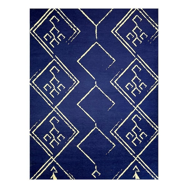 Aspen Navy Creme 10 ft. x 14 ft. Machine Washable Tribal Moroccan Bohemian Polyester Non-Slip Backing Area Rug