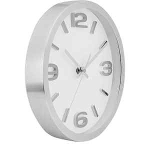 10 in. Silver/Afternoon White Non-Ticking Analog Decorative Battery-Operated Wall Clock and Modern Elegant Metal Quality