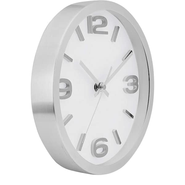 Afoxsos 10 in. Silver/Afternoon White Non-Ticking Analog Decorative Battery-Operated Wall Clock and Modern Elegant Metal Quality