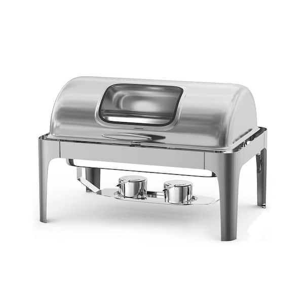 9 Qt. Stainless Steel Rectangular Chafing Dish Buffet Server with Visible Roll Top & Full Size Pan