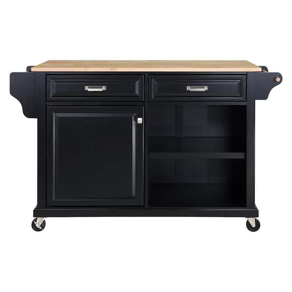 ANGELES HOME Black Solid Wood Drop-Leaf Countertop 57.63 in. W Rolling ...