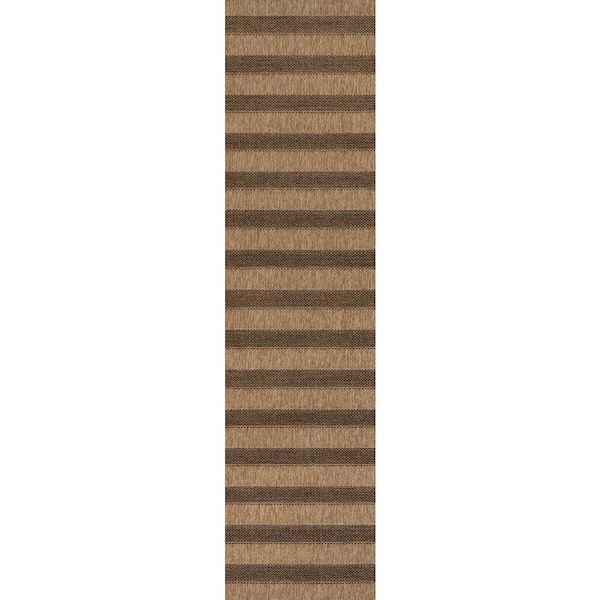 Sutton Easy Jute Modern Geometric Boho Stripe Natural/Brown 2 ft. x 8 ft. Indoor/Outdoor Runner Rug