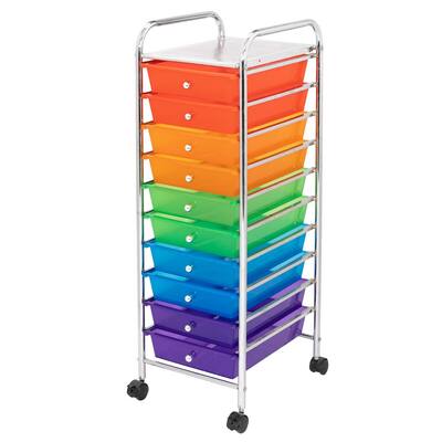 10-Plastic Drawers Multi-Color Storage Rolling Cart Studio Organizer