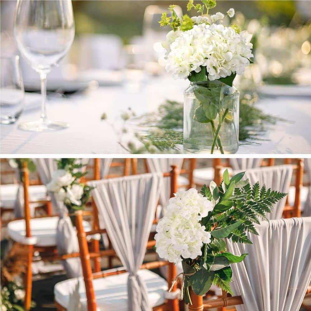 11.1 in. Ivory Outdoor Artificial Hydrangea Flowers for Decoration (Set of 