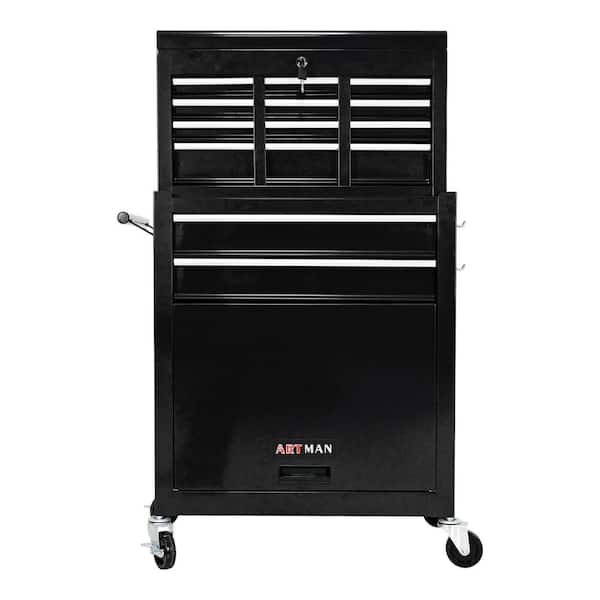 Black 24.2 in. W x 12.9 in. D x 43.1 in. H Rolling Tool Storage Chest with Wheels and 8-Drawers, Outdoor Storage Cabinet