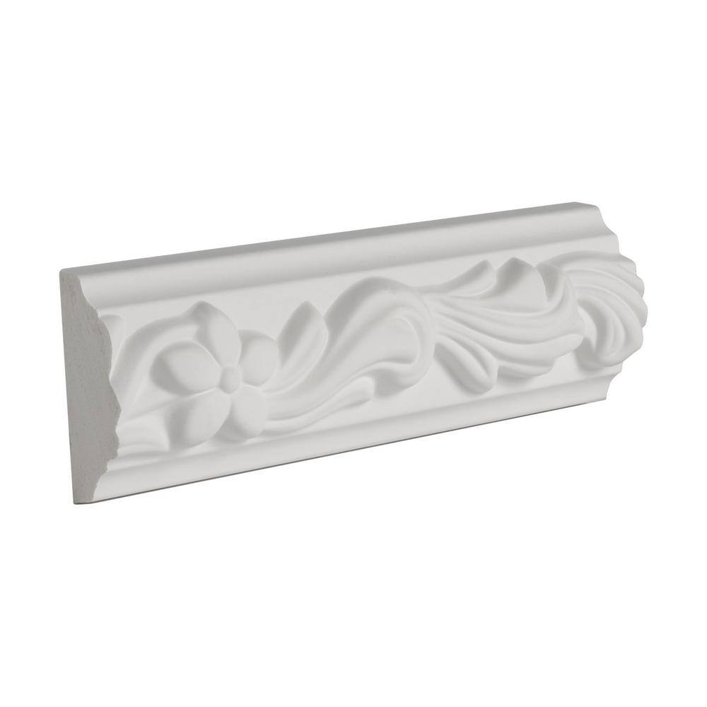 White Polyurethane Floral Panel Moulding Sample 7/8 in x 2 in x 6 in