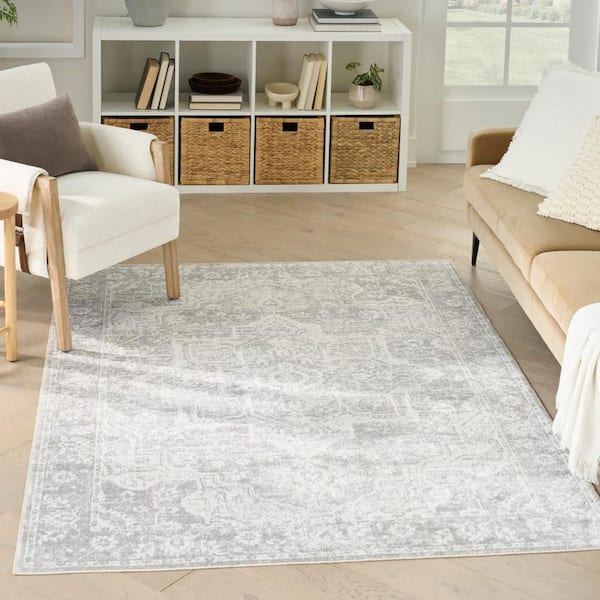 Astra Machine Washable Grey 4 ft. x 6 ft. Distressed Traditional Area Rug