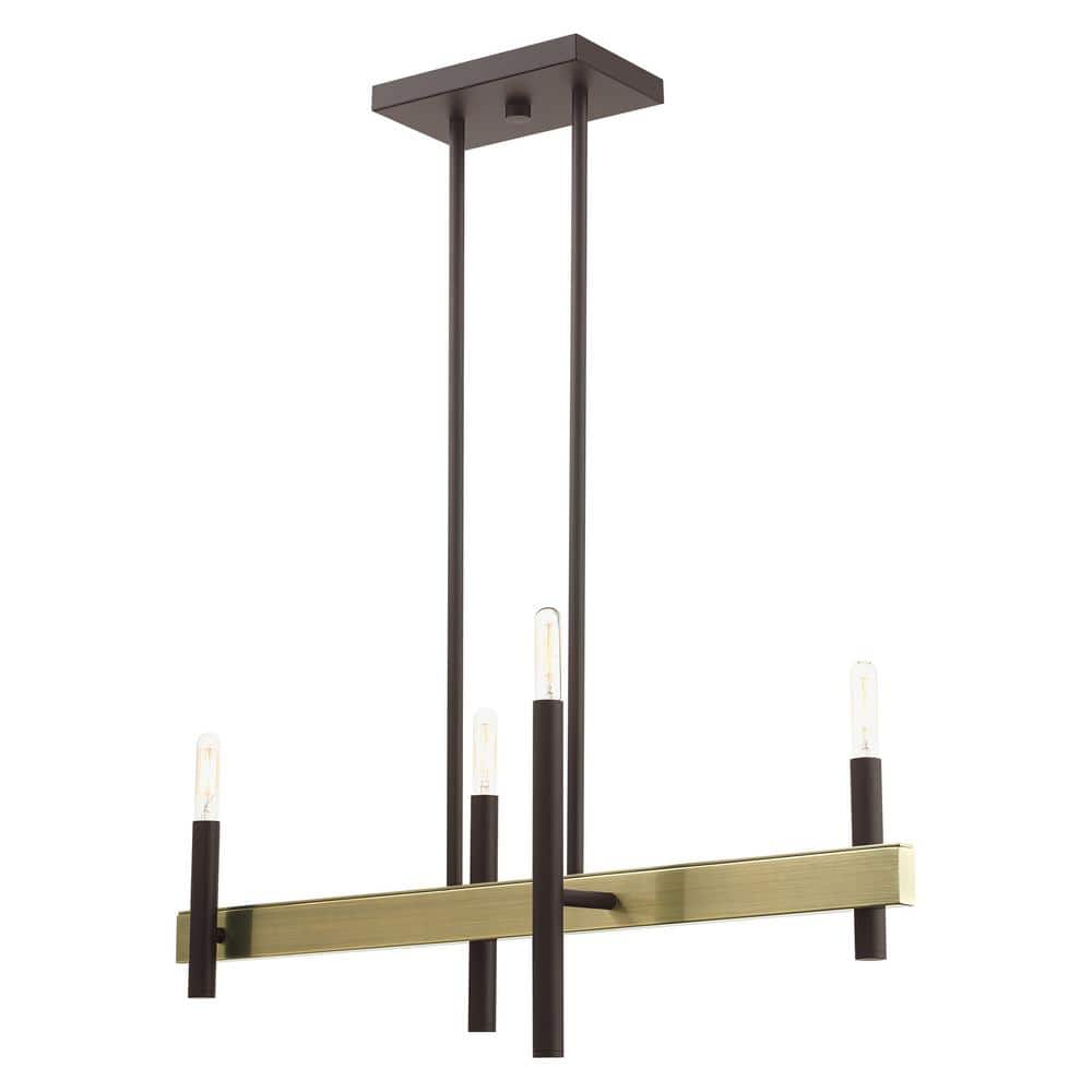 Elegant Bronze & Crystal 4-Light Chandelier with Antique Brass Accents