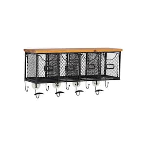 Metal 7.25 in. D x 23.43 in. W x 12.4 in. H Dark Metal Wall Organizer with 9-Hooks