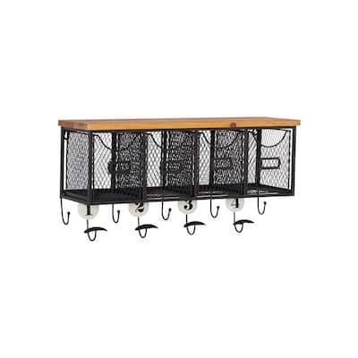 Linon Home Decor Decorah Black Metal 4-Cubby Wall Shelf with 9 Hooks  THD03607 - The Home Depot
