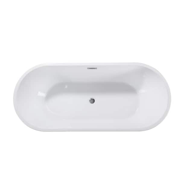 59 in. x 30 in. Acrylic Freestanding Soaking Bathtub with Unique Pleated Design: Spacious Oval Shape, Gloss Black Finish