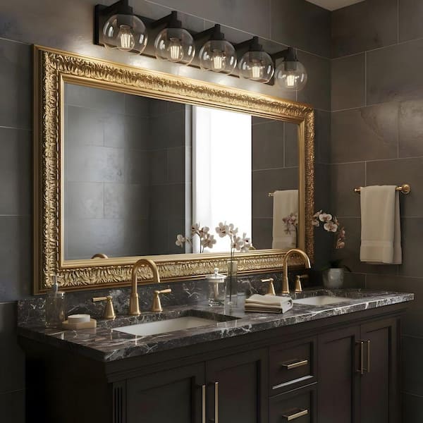 26.4 in. 4-Light Black Farmhouse Style Bathroom Vanity Light with Clear Glass Shades