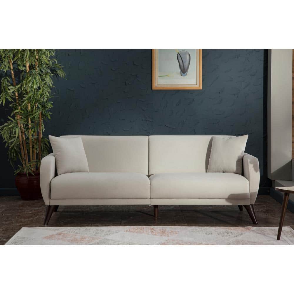 Beige Twin Fabric Sectional with Storage and Rolled Arms