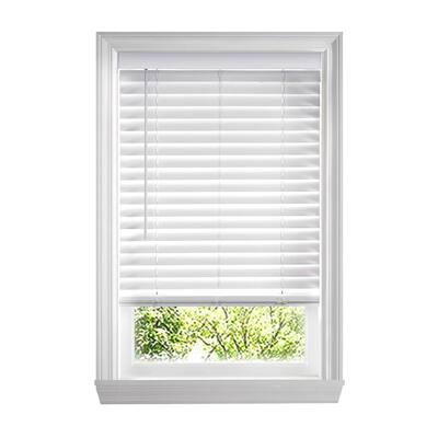 White Cordless Faux Wood Blinds for Windows with 2 in. Slats - 59.5 in. W x 72 in. L (Actual Size 59 in. W x 72 in. L)