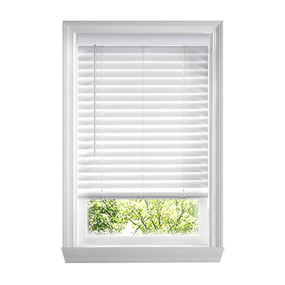 White Cordless 2 in. Faux Wood Blind-53.875 in. W x 54 in. L (Actual Size 53.375 in. W x 54 in. L) price history on PriceWatchPro