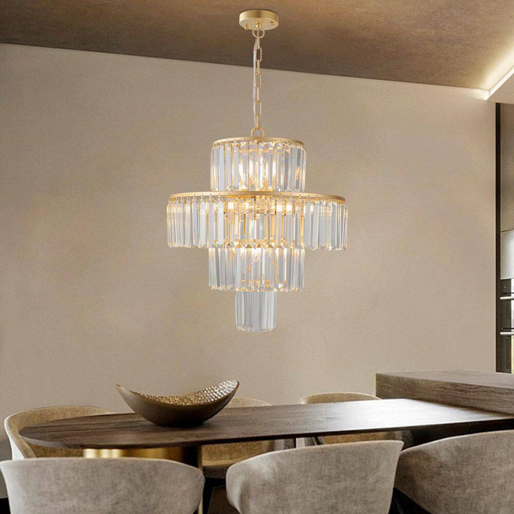 12-Light Crystal Pendant, Gold Frame 4-Tier Chandelier for Living Room(No Bulbs) price history on PriceWatchPro