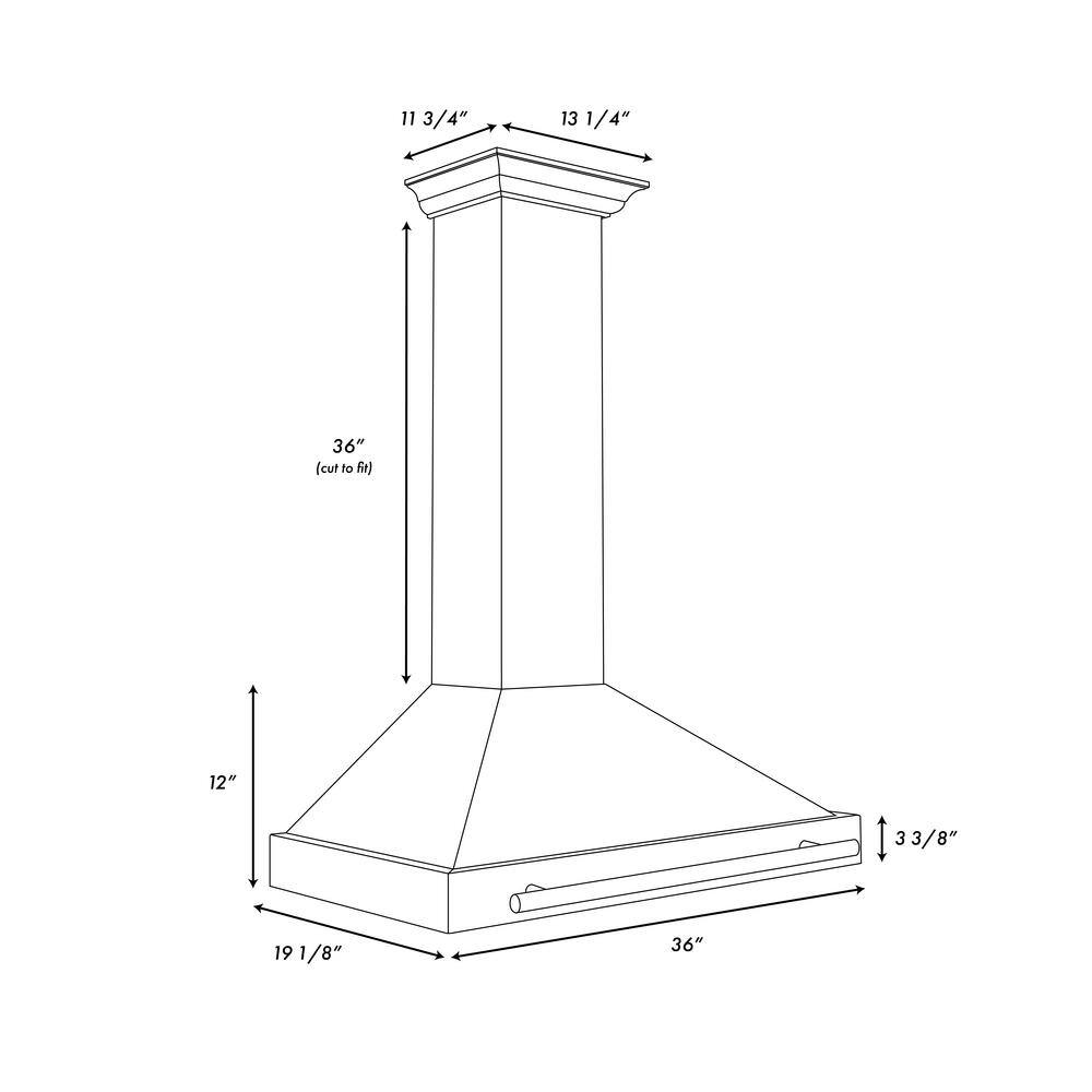 36'' Black Stainless Steel Wall Mount Range Hood with Champagne Bronze Handle