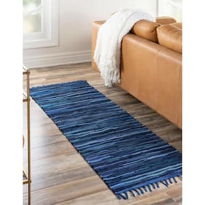 Chindi Cotton Striped Navy Blue 3 ft. x 10 ft. Runner Rug