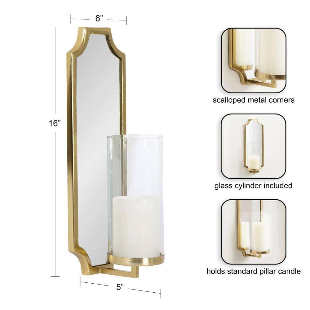 Gold Metal Mirrored Wall Sconce with Glass Candle Holder