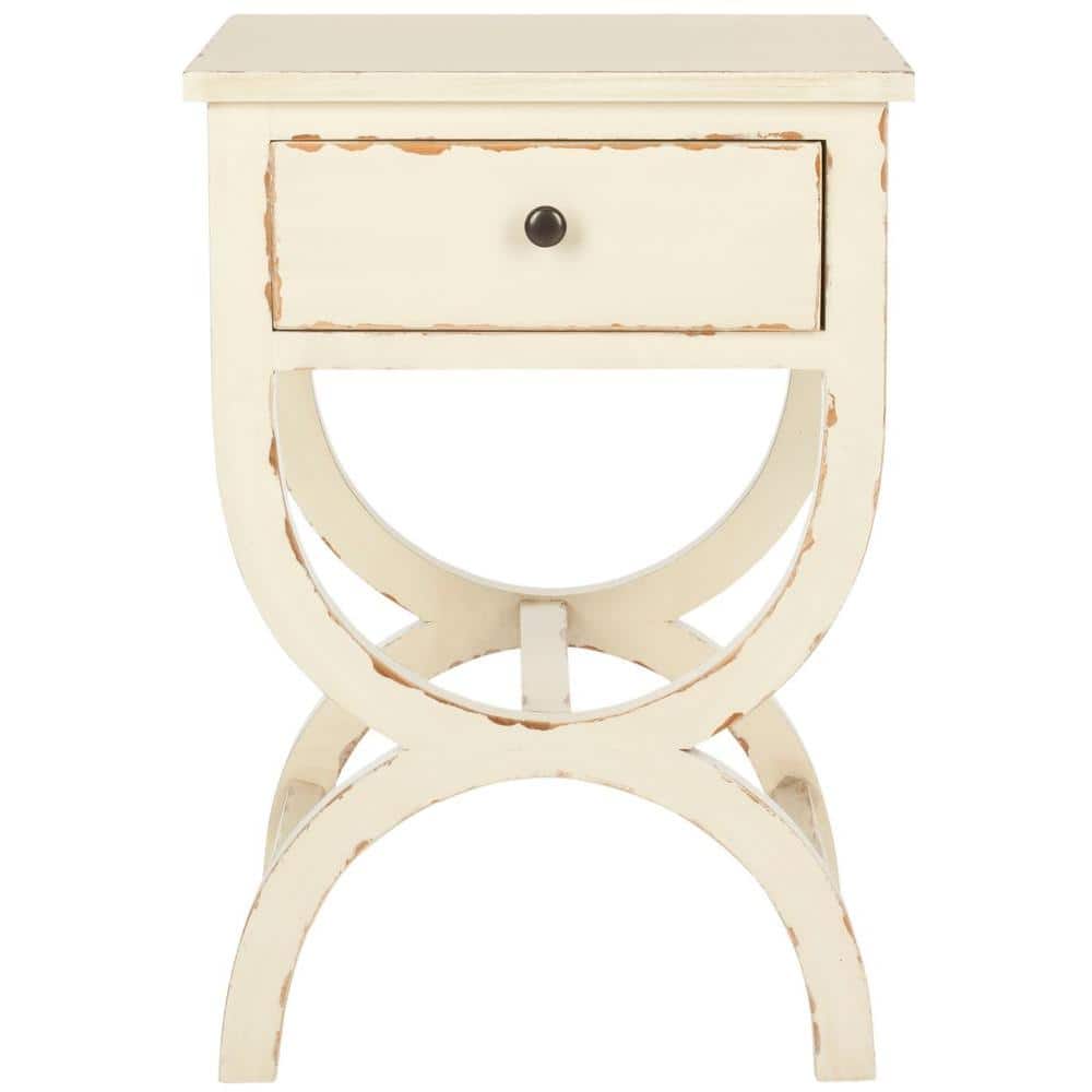 Vintage Cream Transitional Poplar End Table with Zinc Knob
