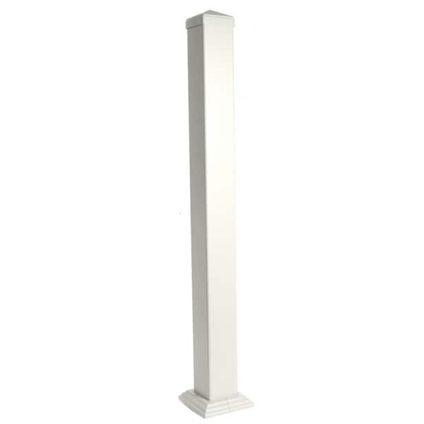 Pegatha 3.5 in. x 43 in. Powder Coated Aluminum Post Kit For Stair White Fine Texture Post Pyramid Cap 2-Piece Base Trim