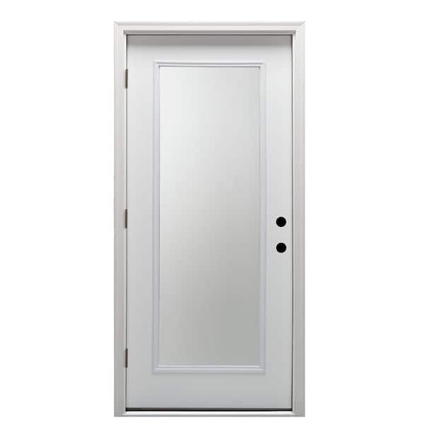 MMI DOOR 32 in. x 80 in. Classic Right-Hand Outswing Full Lite Clear Low-E Primed Steel Prehung Front Door with Brickmould
