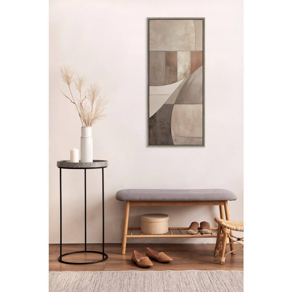 Neutral Linen Framed Geometric Abstract Canvas Art, 18x40