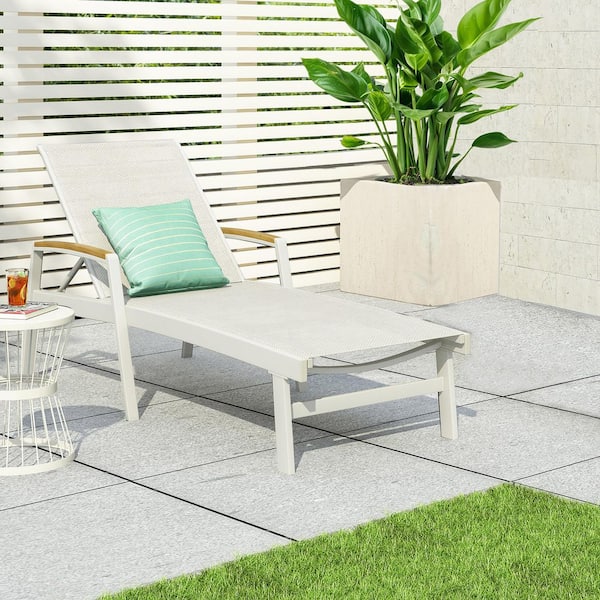 Harper & Bright Designs White Metal Adjustable Outdoor Chaise Lounge