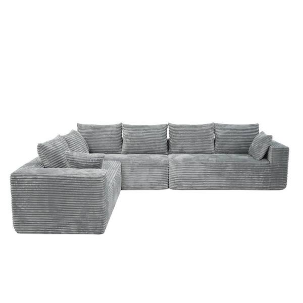 J&E Home 134 in. W Square Arm 3-piece Corduroy Oversized 8-Seater