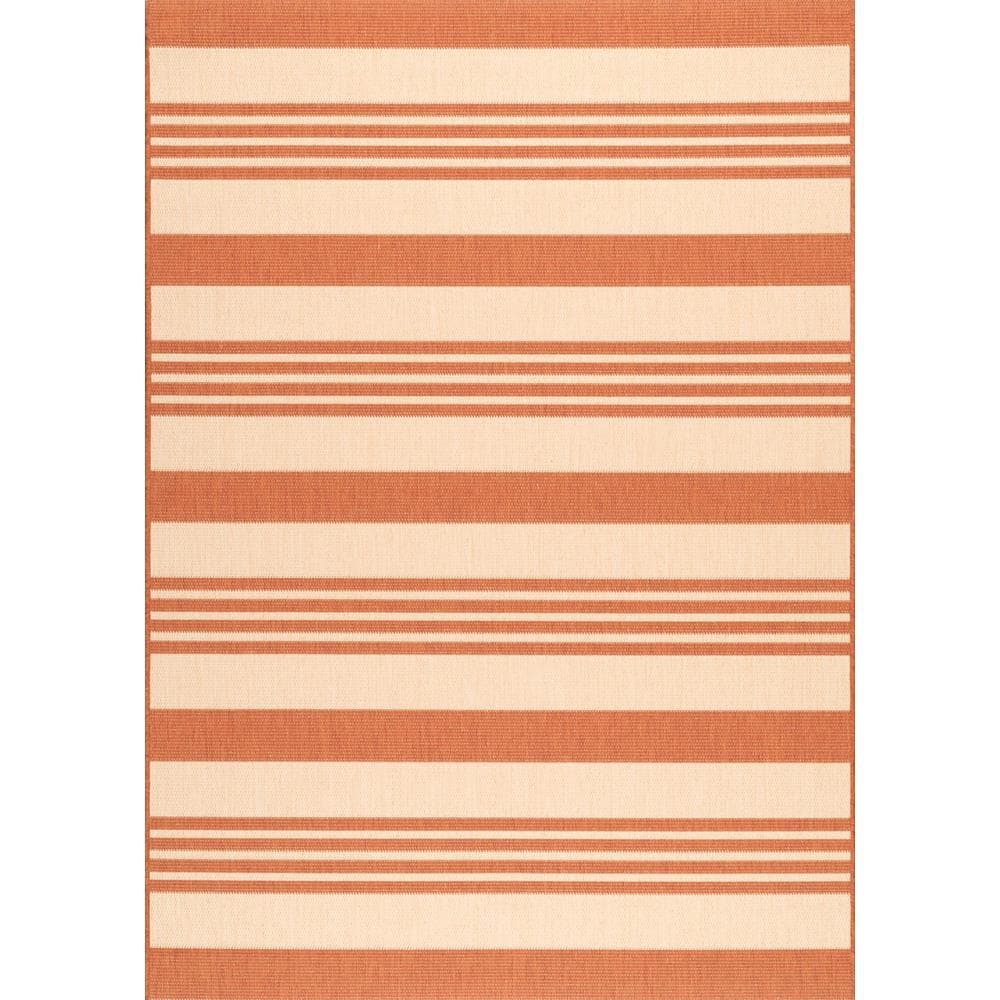 Reversible Terracotta Stripe Synthetic 3' x 5' Outdoor Rug