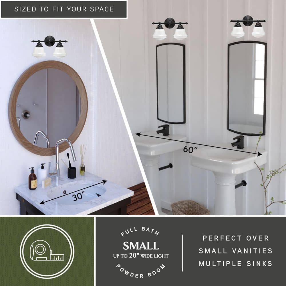 Huntley 16" Bronze Vanity Light with White Glass Shades