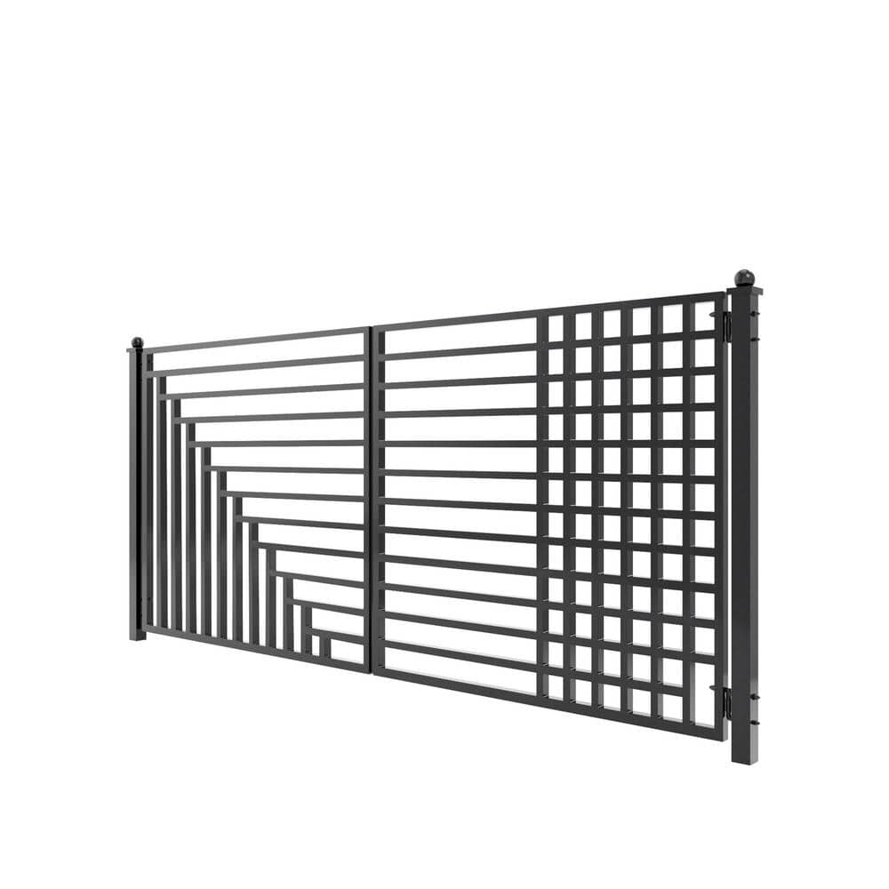 Kyiv Style Black Steel Dual Swing Driveway Gate 18 ft