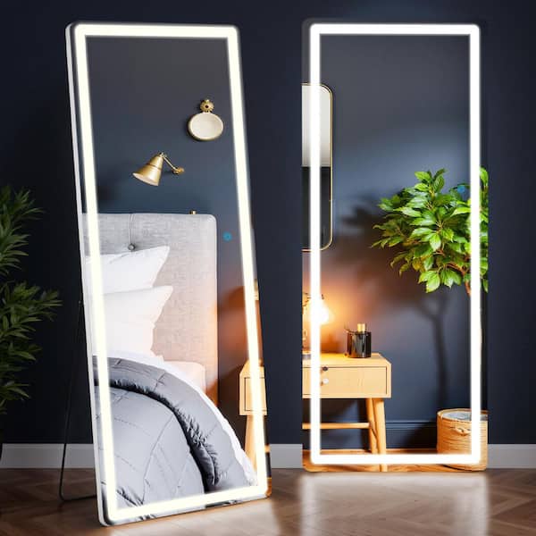 Relyblo 26 in. W x 71 in. H Rectangular Framed Tilt Wall Bathroom Vanity Mirror in White with LED Lights