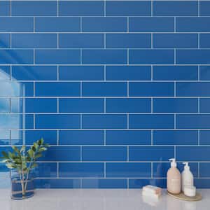Cobalt Blue 4 in. x 12 in. x 8mm Glass Subway Tile (5 sq. ft./Case)