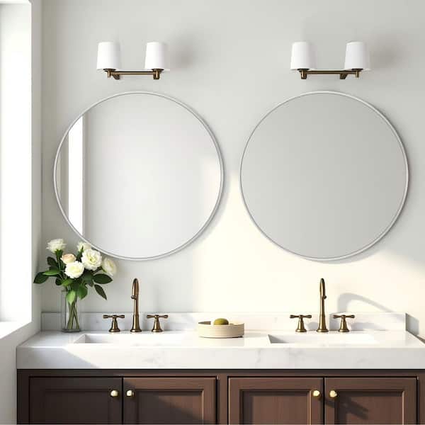 LuxHomez 24 in. W x 24 in. H Silver Vanity Round Wall Mirror Aluminum Alloy Frame Bathroom Mirror (2-Pieces)